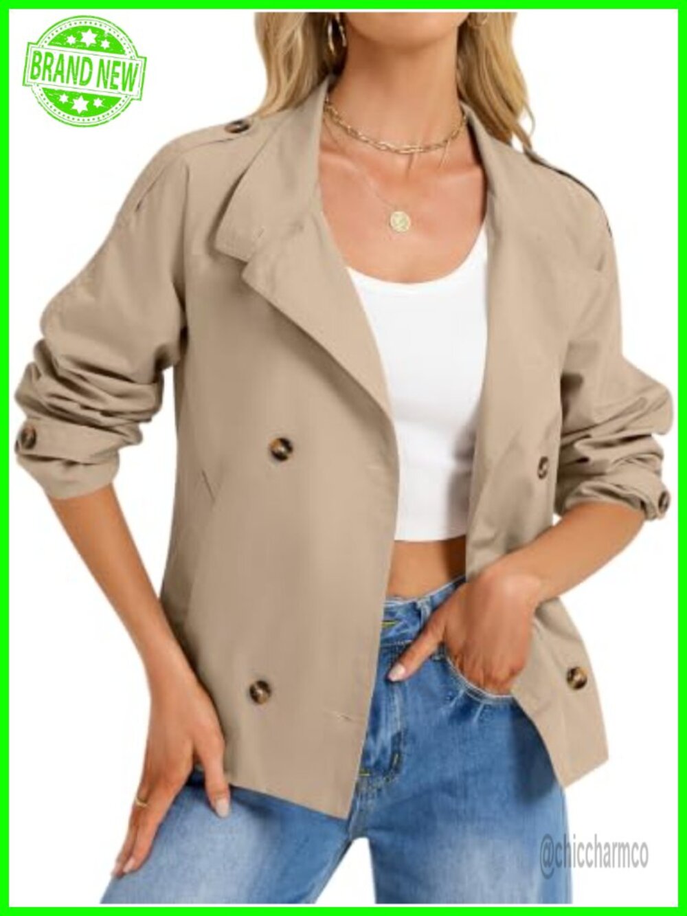 Cropped Trench Coat Breasted High Collar Short Jacket